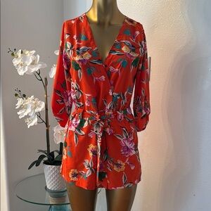 Orange Floral Wrap Romper